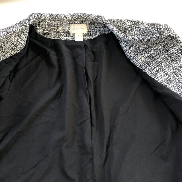 Chicos Ruffle Tweed BoxyJacket Blazer Gray Bell Sleeve Fringe Officecore - Picture 5 of 9